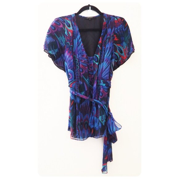 * Nanette Lepore Multicolor Peacock Silk Blouse sz 8 - Picture 1 of 5